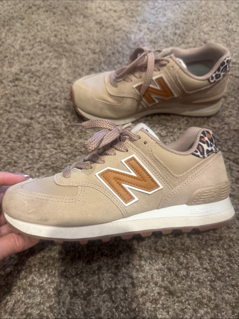 New Balance Tan Logo Leopard Accent Sneakers - Picture 3 of 7